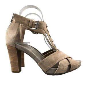 Janet Sport Women's Size 38 Brown Open Toe Studded Back Zip High Heel Sandals